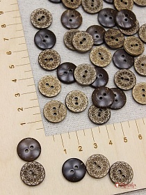 Пуговица кокос - орнамент, 15мм, 2 отверстия