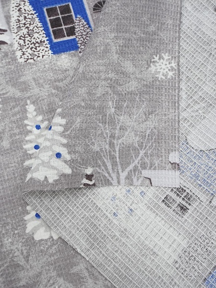 Вафельное полотно (холст) "Сказочные гномы" цв.синий, ш.0.5м, хлопок-100%, 165гр/м.кв