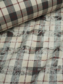 Фуле с вареным эффектом "Клетка" цв.телесный/графитово-зеленый, ш.1.4м, хлопок-100%, 150гр/м.кв