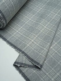 Шерсть пальтово-костюмная Твид "Клетка цв.белый на св.сером", ш.1.5м, шерсть-60%, п/э-40%