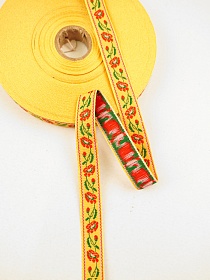 Жак.лента 18мм Красные маки на желтом, рис.9180/2