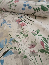 Полулен "Живописная лужайка" цв.джинс (на суровом), ш.2.2м, лен-30%, хлопок-70%, 150гр/м.кв