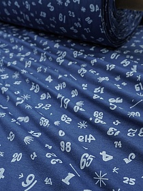 Трикотаж Кулир.гладь "Магия чисел" цв.джинсово-синий, ш.1.96м (0.98*2, чулок), Компакт, хл-100%, 145гр/м.кв