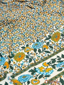 Штапель Премиум "Цветочные напевы с каймой на белом", СОРТ2, ш.1.4м, вискоза-100%, 120гр/м.кв