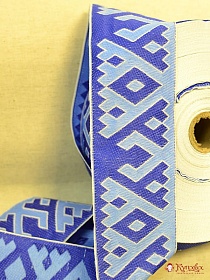 Жак.лента 70мм Сине-голубой славянский орнамент на белом