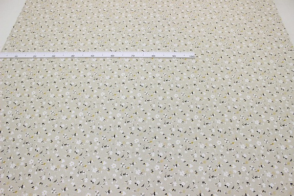 Полулен "Мелкие белые цветочки" (на суровом), ш.1.5м, лен-30%, хлопок-70%, 140гр/м.кв