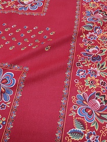 Брак(цена снижена) Поплин Барановский платок "КУПАВА" с узорным купоном, цв.бордо, ш.1.5м, хл-100%