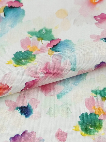 Штапель Премиум (Digital) "Нежная акварель(розовые цветы)", ш.1.45м, вискоза-100%, 110гр/м.кв