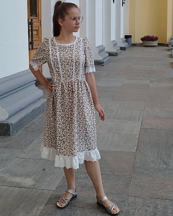 Платье из муслина двухслойного с эф.фактурной стежки "Розочки"