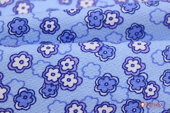 Плательный хлопок с микр.начесом "Мелкие цветочки на голубом", ш.1.5м, хлопок-100%, 180гр/м.кв