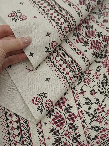 Полулен "Народная вышивка" (на суровом), ш.1.5м, лен-30%, хлопок-70%, 147гр/м.кв
