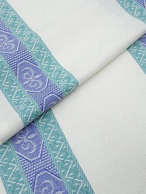 Мерный лоскут ( ткань в отрезах) Холст полотенечный жаккард "Ромбы на белом с каймой" цв.синий/бирюзовый, ш.0.5м, лен-30%, хл-70%