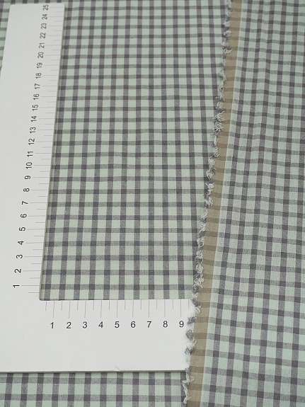 Вареный (стираный) хлопок "Клетка" цв.мятный/серый, ш.2.5м, хл-100%, 110гр/м.кв