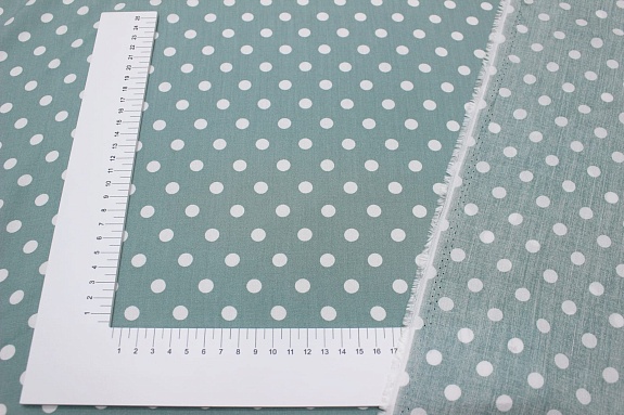 Штапель "Белый горох (9мм)" цв.св.голубой мох, ш.1.43м, вискоза-100%, 90гр/м.кв.