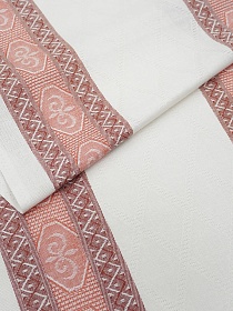 Холст полотенечный жаккард "Ромбы на белом с каймой" цв.терракотовый, ш.0.5м, лен-30%, хл-70%