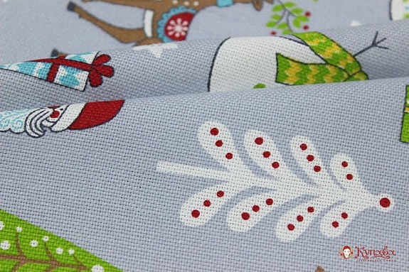 Рогожка "Новогоднее настроение" цв.серо-голубой, ш.1.5м, хлопок-100%, 180гр/м.кв