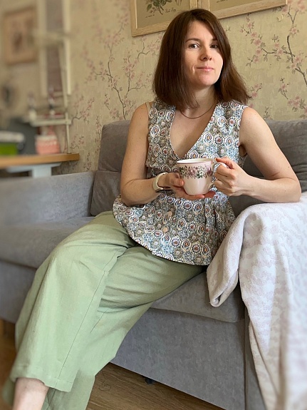 Брюки из хлопкольна в цвете сухая трава