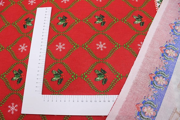 Рогожка "Новогоднее приключение" цв.красный, ш.1.5м, хлопок-100%, 160гр/м.кв