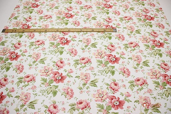 Бязь "Пионы на белом", ГОСТ, ш.1.5м, хлопок-100%, 142гр/м.кв