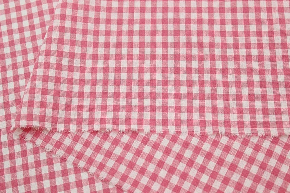 Вареный (стираный) хлопок "Клетка (0.4*0.4см)" цв.розовый коралл, ш.2.5м, хлопок-100%, 110гр/м.кв