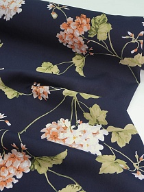 Штапель "Ароматная гортензия " цв.чернильный, ш.1.45м, вискоза-100%, 105гр/м.кв