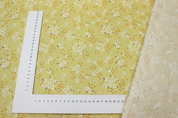 Сатин "Аромат жасмина" цв.св.винтажно-горчичный, ш.2.35м, хлопок-100%, 110гр/м.кв