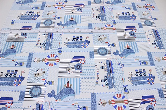Поплин "Кораблики", ш.1.5м, хлопок-100%, 110гр/м.кв