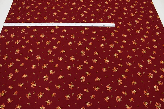 Штапель Премиум "Цветочные букетики" цв.т.бордово-красный, ш.1.45м, вискоза-100%, 120гр/м.кв