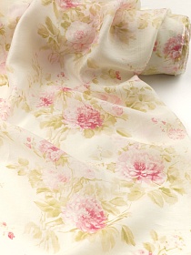 Вискозный шифон Цифр.печать "Слияние нежности", цв.сливочный, ш.1.55м, вискоза-75%, нейлон-25%, 80гр/м.кв