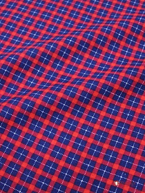 Фланель "Синяя клетка на красно-малиновом", СОРТ2, ш.1.5м, хлопок-100%,180гр/м.кв