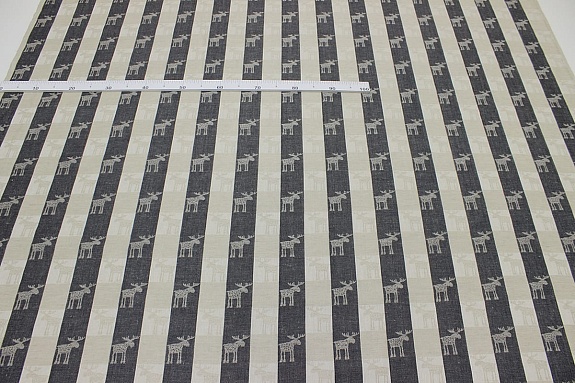 Полулен жаккард "Лоси маленькие" цв.натуральный/чернильный, ш1.6м, лен-51%, хлопок-49%, 220гр/м.кв