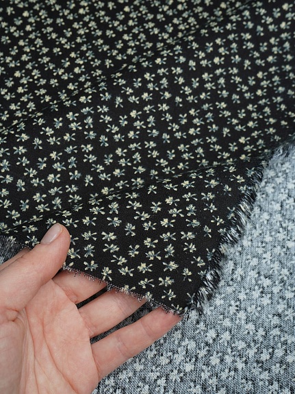 Теплый хлопок "Воздушные лютики" цв.черный, ш.1.45м, хлопок-100%, 150гр/м.кв