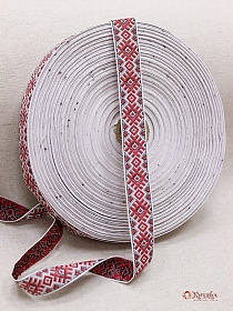 Жак.лента 23мм Красно-черные ромбы на белом#018249