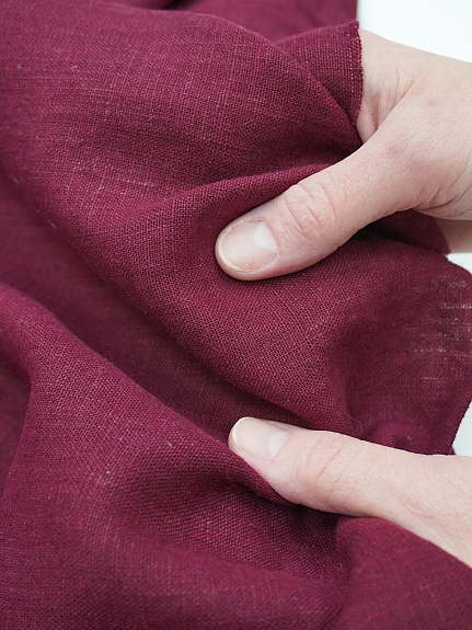 Лен костюмный с эффектом мятости цв.Спелая вишня, ш.1.45м, лен-100%, 280гр/м.кв