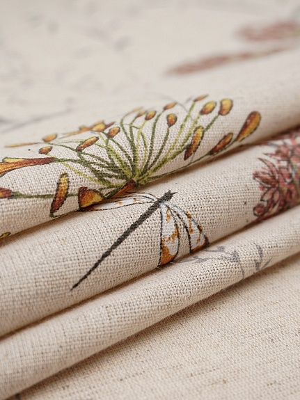 Полулен "Черемша - горчичные цветы" (на суровом), СОРТ2, ш.1.5м, лен-30%, хлопок-70%, 140гр/м.кв