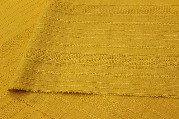 Фактурный хлопок "Рельефные полоски" цв.горчично-желтый, ш.1.42м, хл-100%, 110гр/м.кв