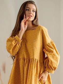 Яркое платье из теплого хлопка "Мелкие белые листочки"