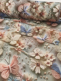 Ткань Дак Цифр.печать "3D - Вязаные бабочки", ш.1.8м, хлопок-65%, п/э-35%, 225гр/м.кв