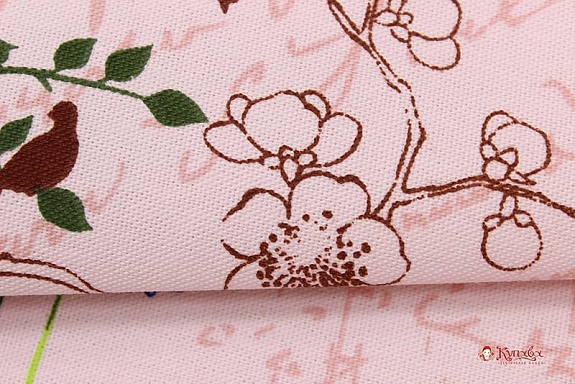 Рогожка Премиум "Весенний дворик" цв.розовый, ш.1.5м, хлопок-100%, 200гр/м.кв