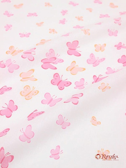 Бязь "Летние бабочки" цв. розовый, коралловый, ш.1.5м, хлопок-100%, 120гр/м.кв