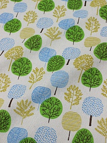 Мерный лоскут (ткань в отрезах) Полулен "Лиственный лес на суровом", ш.1.52м, лен-40%, хлопок-40%, п/э-20%, 145гр/м.кв