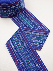 Лента тканая для поясов (кушак), 120мм Цветные дорожки на васильковом