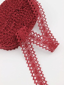 Кружево цв.бордово-красный, ш.19мм, хлопок-90%, п/э-10%, 10м
