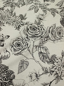 Полулен "Цветочный эскиз" (на суровом), ш.1.5м, лен-30%, хлопок-70%, 145гр/м.кв