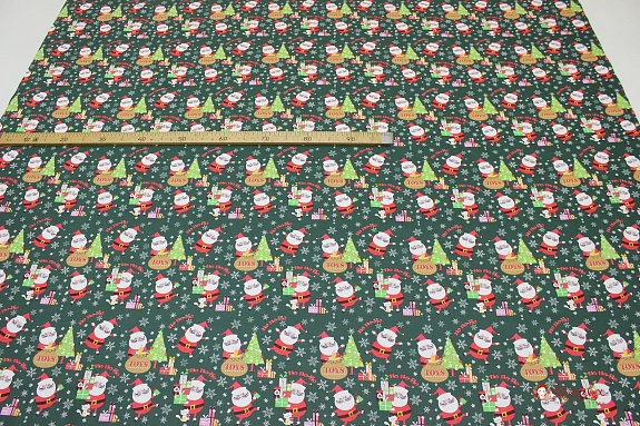 Сатин "Веселый Санта" цв.можжевеловый, ш.1.61м, хлопок-100%, 110гр/м.кв