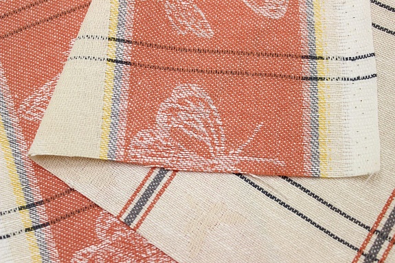 Холст полотенечный жаккард "Бабочки по кайме" цв.терракотовый, ш.0.5м, лен-30%, хл-70%