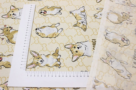 Перкаль "Очаровательные корги", ш.2.2м, хлопок-100%, 110гр/м.кв