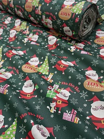 Сатин "Веселый Санта" цв.можжевеловый, ш.1.6м, хлопок-100%, 110гр/м.кв