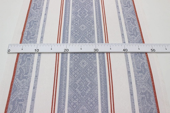 Холст полотенечный жаккард "Серо-голубая вышивка на белом с красным", ш.0.5м, лен-30%, хл-70%