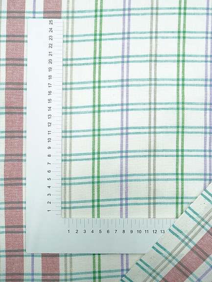 Холст полотенечный "Двойная цветная клетка" цв.красный/зеленый, ш.0.5м, лен-30%, хл.-70%, 140гр/м.кв